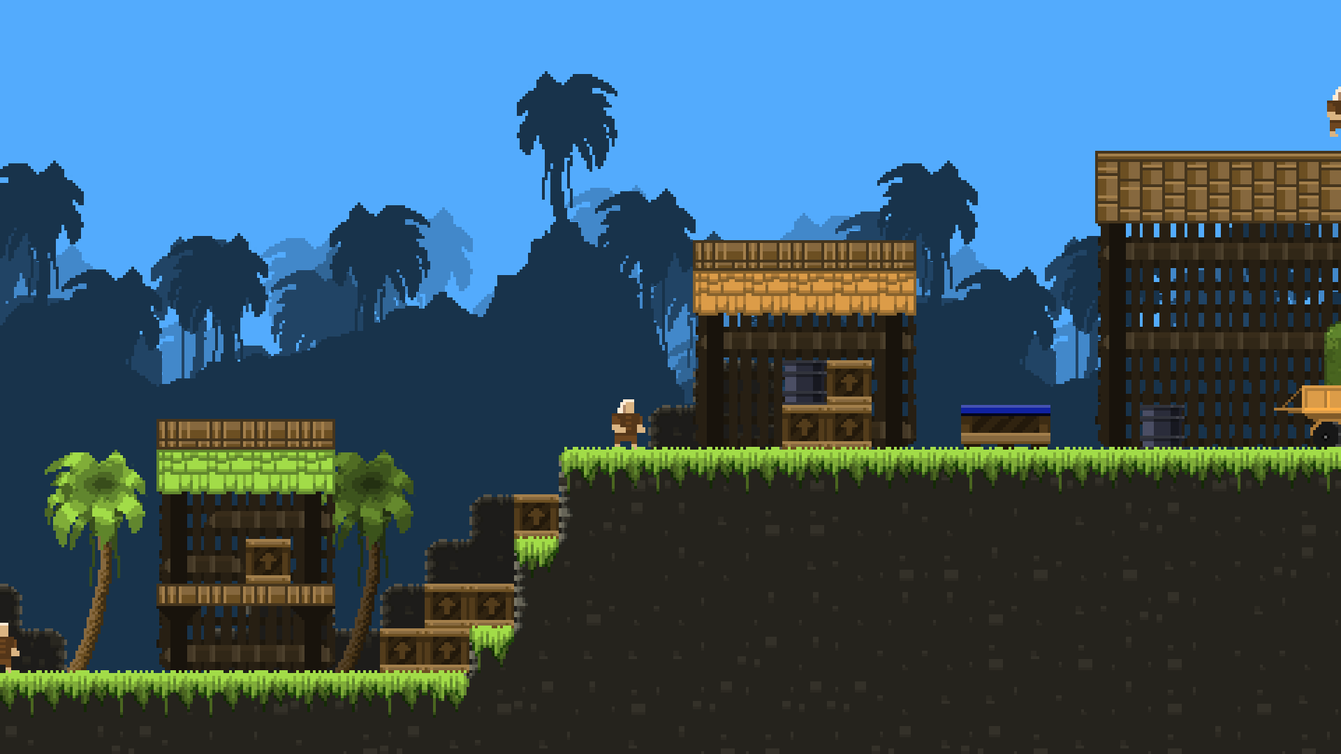 A jungle introduction level. There's also a trampoline!